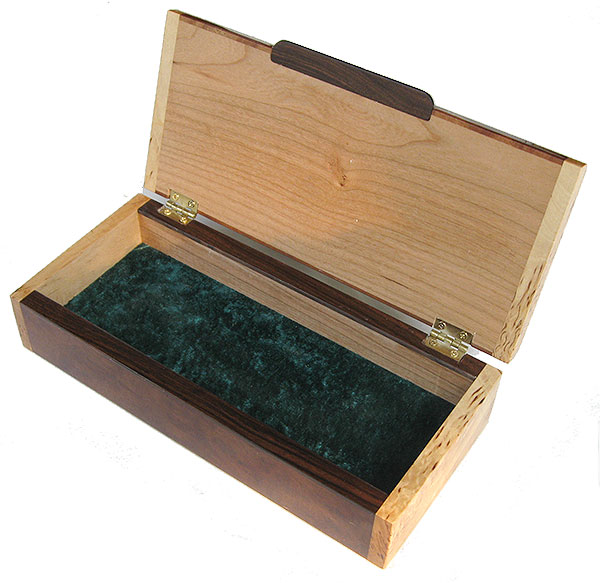 Handmade slim wood box open view