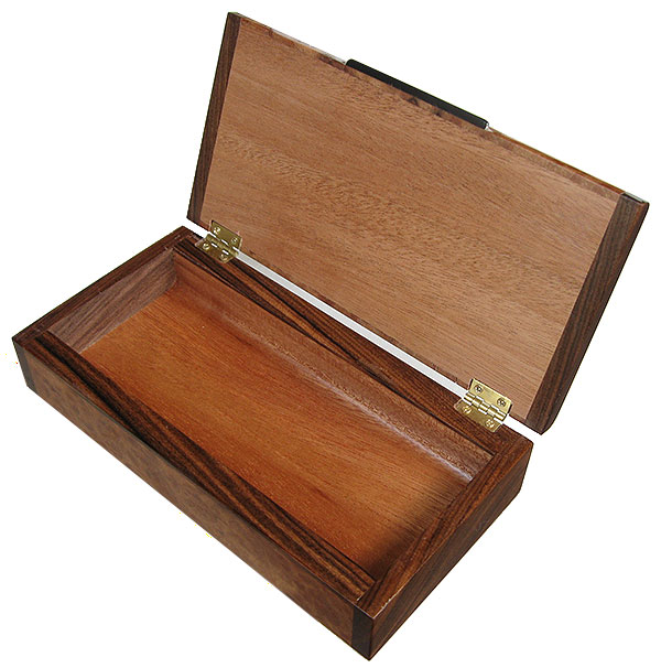 Handmade slim wood box - open view - Decorative wood desktop box or pen box