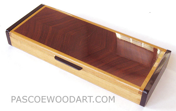 Handmade decorative wood desktop box made of Ceylon satinwood, ebony, bubinga 