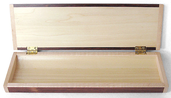 Handmade wood pen box open view - Decorative desktop pen box