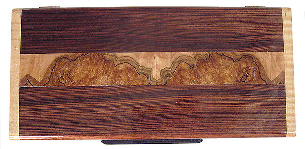 Brazilian kingwood with spalted maple burl inlaid box top - Handcrafted wood desktop box