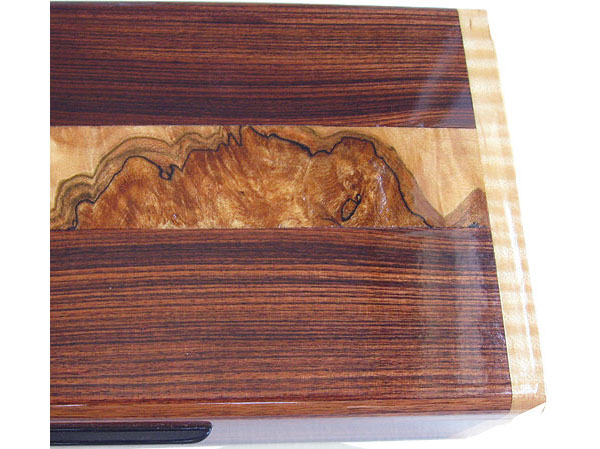 Brazilian kingwood with spalted maple burl inlaid box top - Handcrafted wood box