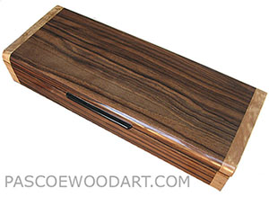 Handmade wood slim box, decorative wood desktop box made of macassar ebony with maple burl ends