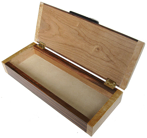 Handmade slim wood box open view 