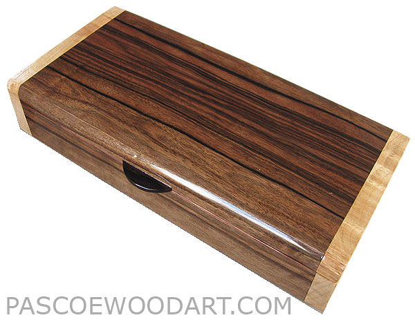 Handmade wood box - Decorative wood slim box, desktop box made of Macassar ebony with figured maple burl ends