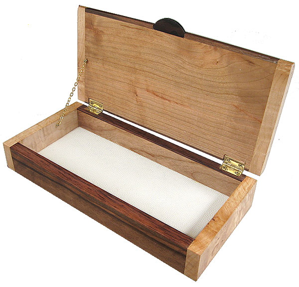 Handmade wood box open view - Handmade wood decorative slim box, desktop box