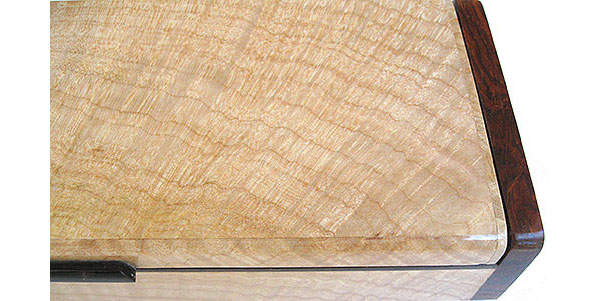 Figured maple box top close up - Handmade slim wood box, desktop box
