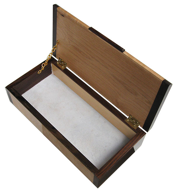 Handmade slim wood box - open view