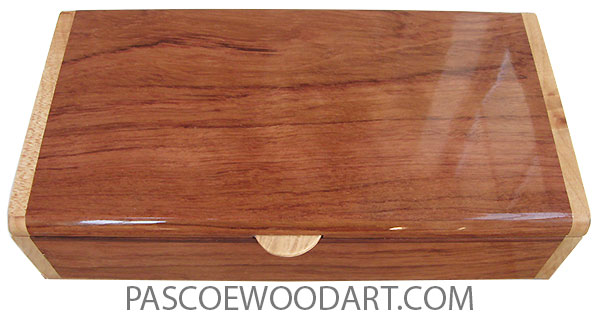 Handmade wood box - Slim desktop box made of bubinga with clustered maple burl ends