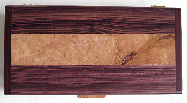 Brazilian kingwood with spalted maple burl inlaid box top - Decorative desktop box or pen box