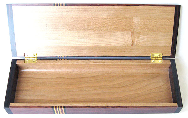 Handmade pen box open view - Honduras rosewood desktop box