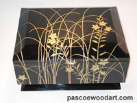 Artistic box - Ebonized cherry with artwork by pigmented epoxy inlay - Flowers in Glass