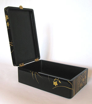 Ebonized cherry box with artwork by built up lacquer - Fumi Bako