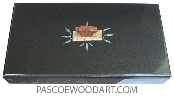 Handmade handpainted metallic black color wood box with original art - Long slim keepsake box

