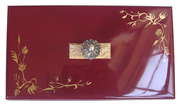 Cranberry color wood box top with original art - Handmade slim wood keepsake box
