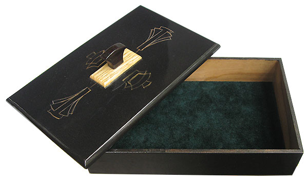 Handmade and handpainted metallic black wood box - oepn view
