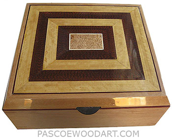Handcrafted large wood box - Decorative wood large keepsake box or document box made of European alder with Ceylon satinwood, snakewood framed top