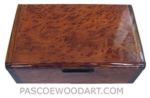 Handmade wood box - Decorative wood keepsake box made of bird's eye redwood burl with Asian ebony ends