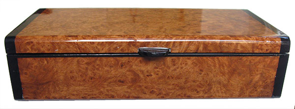 Amboyna burl box front - Handmade wood decorative keepsake box