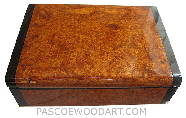Handmade wood box - Decorative wood keepsake box made of amboyna burl with bois de rose ends