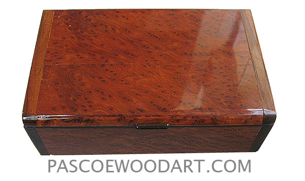 Handmade wood box - Decorative wood keepsake box made of redwood burl with Asian ebony ends