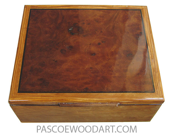 Handmade wood box - Keepsake box made of figured olive with camphor burl top
