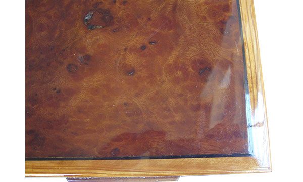 Camphor burl box top close up - Handmade wood box
