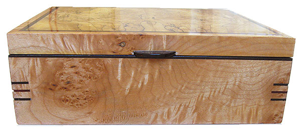 Curly maple burl box front - Handcrafted decorative wood keepsake box