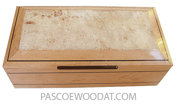 Handcrafted wood box - Decorative wood keepsake box with sliding tray made of birds eye maple, maple burl  with ebony inlay