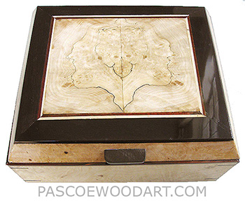 Handcrafted wood box - Decorative wood keepsake box made of maple burl with blackline spalted maple framed in African blackwood top