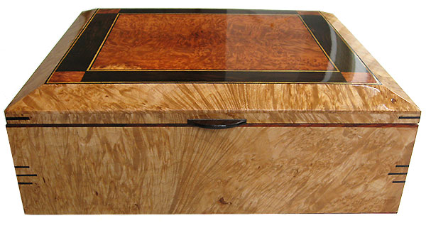 Figured maple burl large wood box front - Handmade decorative large wood keepsake box or document box front