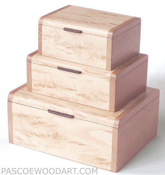 Decorative wood keepsake boxes set of three - Handmade wood boxes made of Karelian birch burl, cherry