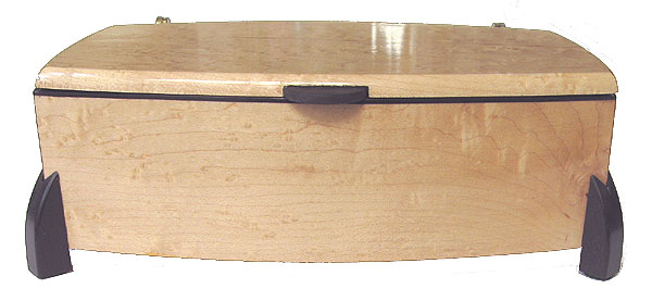 Decorative wood keepsake box - front view - Handcrafted wood box made of bird's eye maple with ebony trim and legs