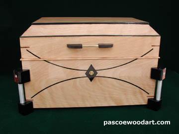 Handmade, decorative box: CD storage box - Curly yellow birch, ebony, brass and aluminum - High gloss urethane varnish finish