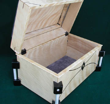 Handmade, decorative box: CD storage box - Curly yellow birch, ebony, brass and aluminum - High gloss urethane varnish finish
