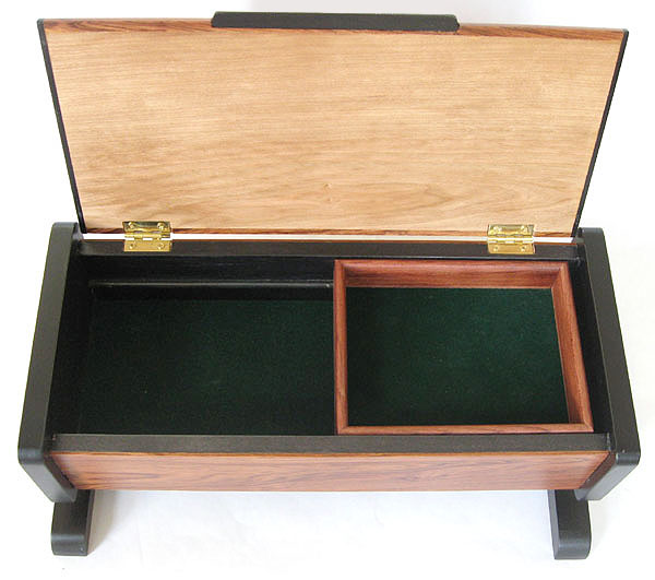 Handmade wood men's valet box open view - Decorative men's keepsake box