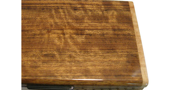 Shedua wood box top - close up