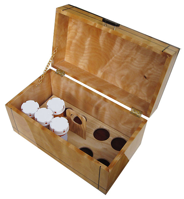 Handmade wood pill bottle organizer box - Open view