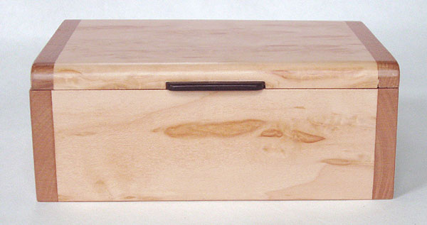 Small decorative keepsake box  front view - Handmade small wood box made of Karelian birch burl, cherry