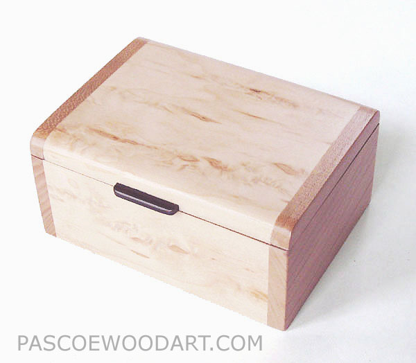 Decorative small keepsake box made of Karelian birch burl, cherry wood