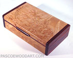 Handmade small wood box made of maple burl, cocobolo