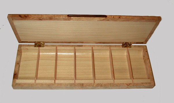 Handmade spalted maple burl weekly pill organizer open view