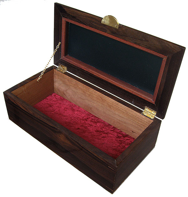 Handmade wood box - Decorative wood men's valet box, keepsake box - open view