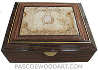 Handcrafted large wood box-Decorative large wood men's valet box, keepsake box or document box made of Santos rosewood with blackline spalted maple framed in Macassar ebony and Gabon eboy top