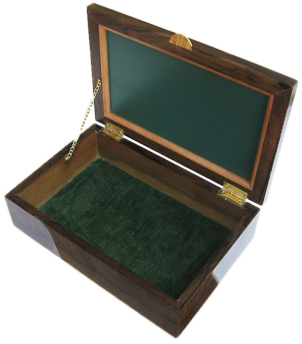 Handcrafted wood box open view