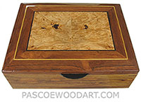 Handcrafted large wood box - Decorative large men's valet box, keepsake box, document box made of Honduras rosewood with maple burl inlaid top