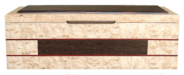 Decorative wood keepsake box made of birds eye maple, wenge - Front view