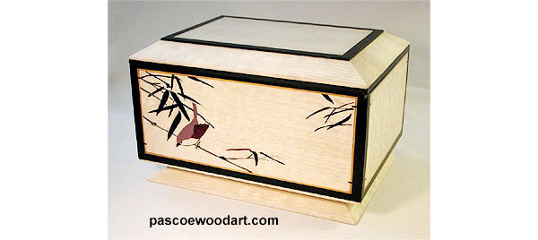 Bleached Quilted Maple veneer box - Bird in Bamboo