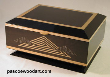 Handmade wood box - Ebonized cherry with golden Ceylon satinwood trim - Black Nile