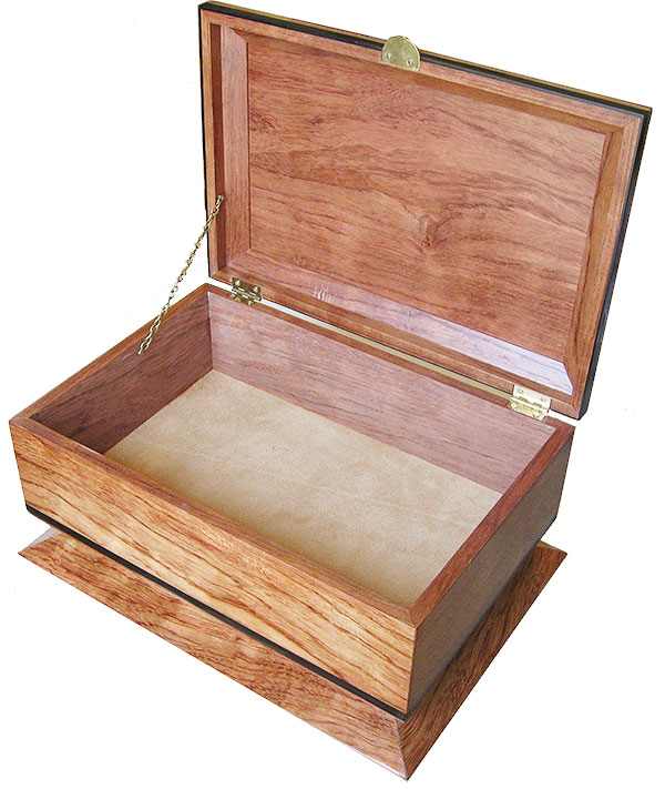Handcrafted wood box - Open view - Decorative keepsake box made of bleached bubinga with ebony accents